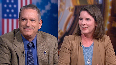 Brad Small, lead meteorologist, with the National Weather Service Des Moines, and Donna Dubberke, meteorologist-in-charge.