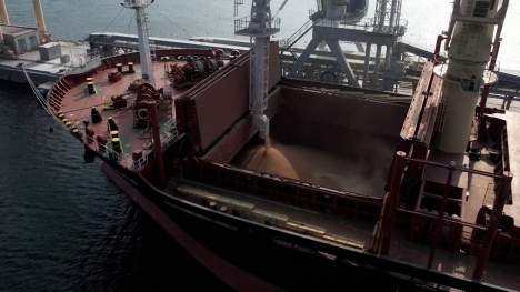 grain being loaded into a cargo ship