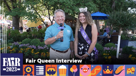 Fair Queen Interview - Bill Riley standing next to the Iowa State Fair Queen, Kalayna Durr.