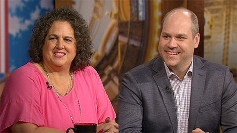 Jennifer Raes and Josh Bowar on the Iowa Press set.