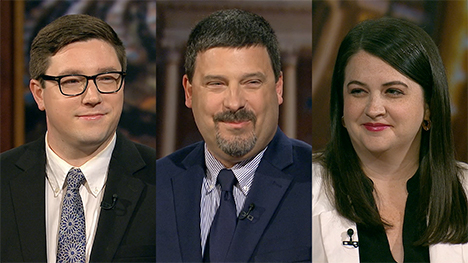 Iowa political reporters: Stephen Gruber-Miller, Erin Murphy, and Brianne Pfannenstiel.