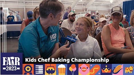 Kids Chef Baking Championship - Segment host, Charity Nebbe, interviews a girl competing in the Kids Chef Backing Championship.