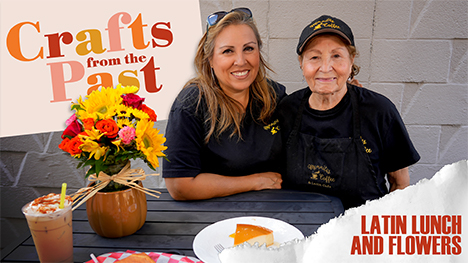 Mammitas Coffee owner and her mother with the flowers and lunch items prepared