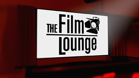 The Film Lounge logo on a theater screen.