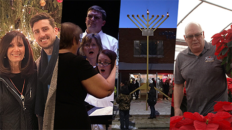 Members of the El Khatib family, singers at the Corning Opera House, a giant menorah, and Steve Ritter holds a poinsettia plant in his greenhouse.