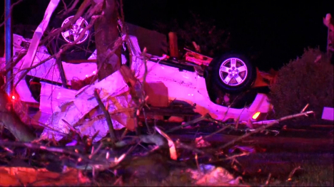 tornado damage - overturned car