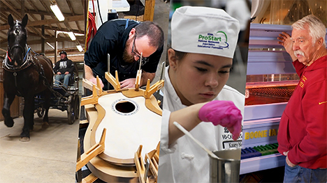 Equine-assisted therapy, Mike Marcovis builds a guitar, a girl at a culinary competition, and piano restorer Chuck Behm shows one of his projects..