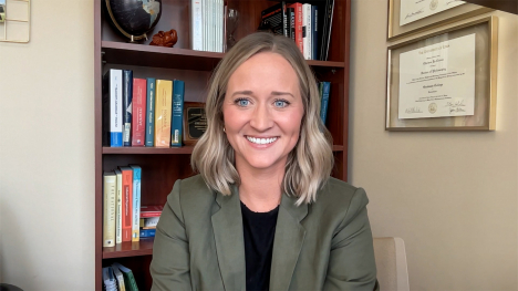 Chelsea Lensing in her Coe College office