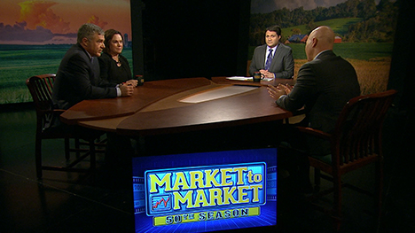 Matt Bennett, Naomi Blohm, Paul Yeager and Ted Siefried at the Market to Market desk.