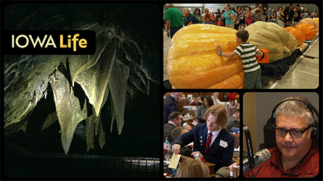 Iowa Life logo, Spook Cave, BIG pumpkins, Iowa Legislative Page Program, Bob Fisher