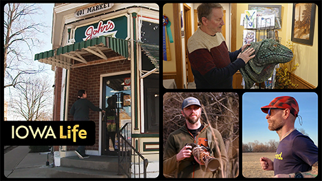 Iowa Life logo, John’s Grocery, Daniel Adams, Jacob Pitzenberger and Robbie Erickson.