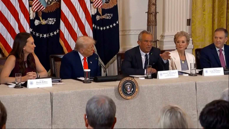 USDA Secretary Brooke Rollins, President Donald Trump, Health and Human Services Secretary Robert Kennedy, Jr., Secretary of Education Linda McMahon