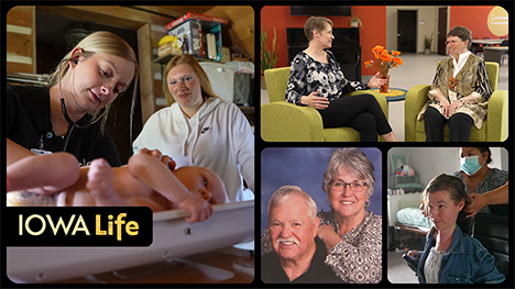 Iowa Life logo, Best Care for Better Babies, Charity Nebbe with Kathy Good, The Applebys and Hannah Soyer.