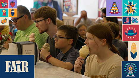 People enjoying ice-cream at the counter.