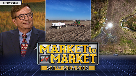 Market to Market - August 8, 2025 | Don Roose, a tractor spraying a field and an aerial view of water logged land.
