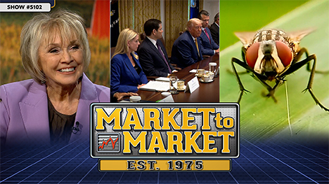 Market to Market - August 29, 2025 | Sue Martin, The President and members of his cabinet at a conference table, and a fly on a plant.