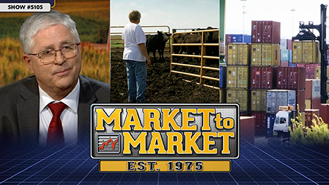Market to Market - September 19, 2025 | Arlan Suderman, a woman with fenced in cows and stacked shipping containers.