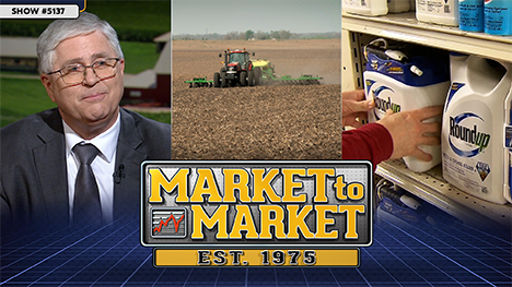 Market to Market - May 1, 2026 | Arlan Suderman, a tractor in a field and Roundup containers on a shelf.