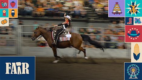A girl competes on her horse in front of a crowd during the Cowgirl Queen competition.