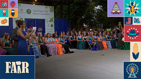 Iowa county fair queens await the results onstage of the 2026 Iowa State Fair Queen Coronation.