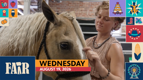 Fair 2026 – Wednesday, August 19: image of girl braiding the hair of a horse