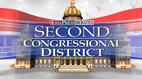 Iowa Press Debates: Second Congressional District logo in front of the Iowa State Capitol Building.
