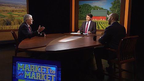 Arlan Suderman, Paul Yeager and Mike Castle at the Market to Market desk.